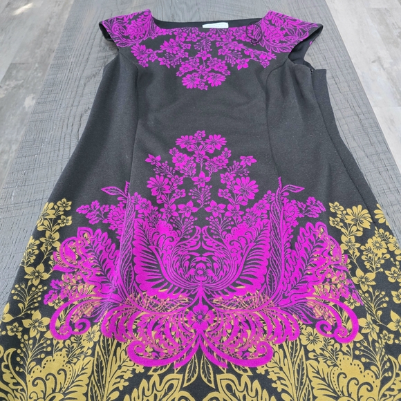 London Times Black Dress with Pink and Gold Floral Design - Picture 4 of 7